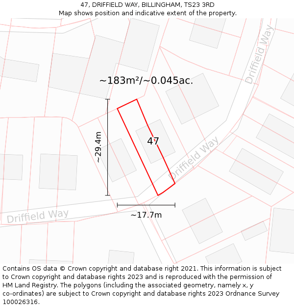 47, DRIFFIELD WAY, BILLINGHAM, TS23 3RD: Plot and title map