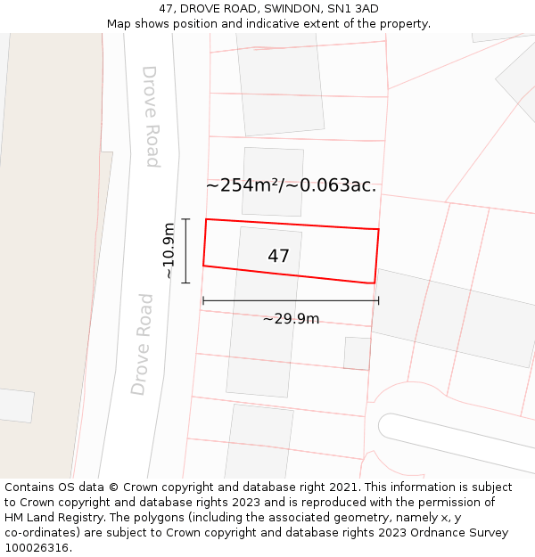 47, DROVE ROAD, SWINDON, SN1 3AD: Plot and title map