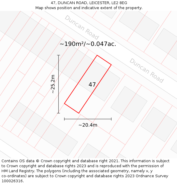 47, DUNCAN ROAD, LEICESTER, LE2 8EG: Plot and title map