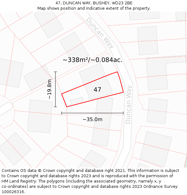 47, DUNCAN WAY, BUSHEY, WD23 2BE: Plot and title map