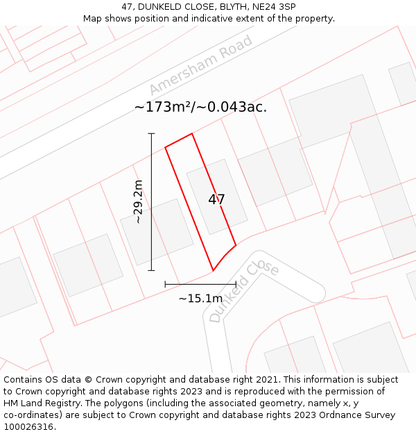 47, DUNKELD CLOSE, BLYTH, NE24 3SP: Plot and title map