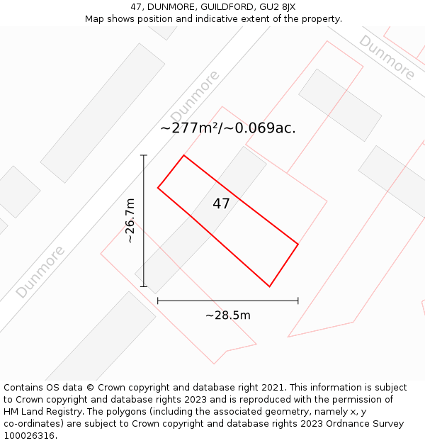 47, DUNMORE, GUILDFORD, GU2 8JX: Plot and title map