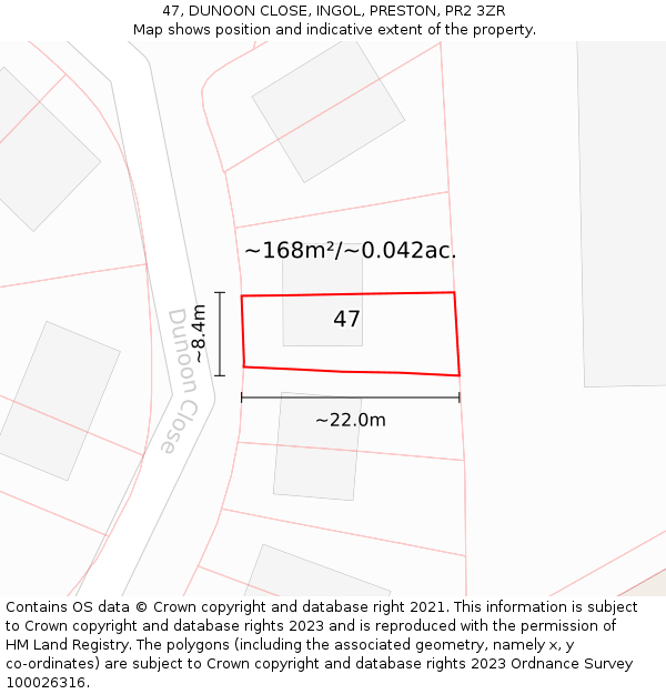 47, DUNOON CLOSE, INGOL, PRESTON, PR2 3ZR: Plot and title map