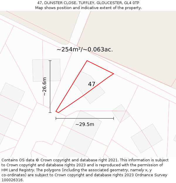 47, DUNSTER CLOSE, TUFFLEY, GLOUCESTER, GL4 0TP: Plot and title map