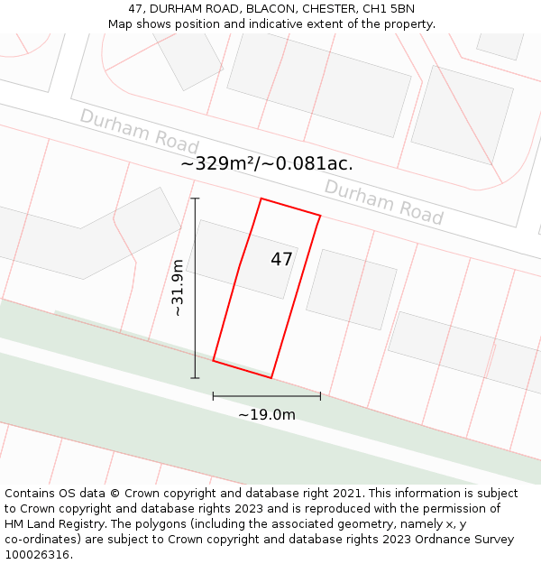 47, DURHAM ROAD, BLACON, CHESTER, CH1 5BN: Plot and title map