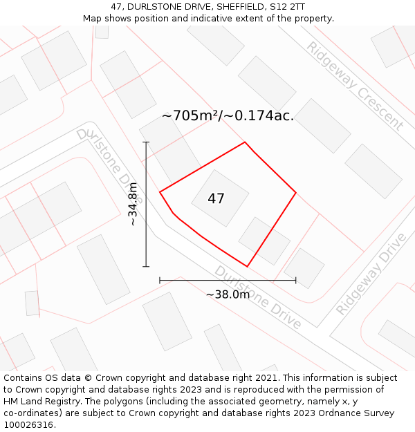 47, DURLSTONE DRIVE, SHEFFIELD, S12 2TT: Plot and title map