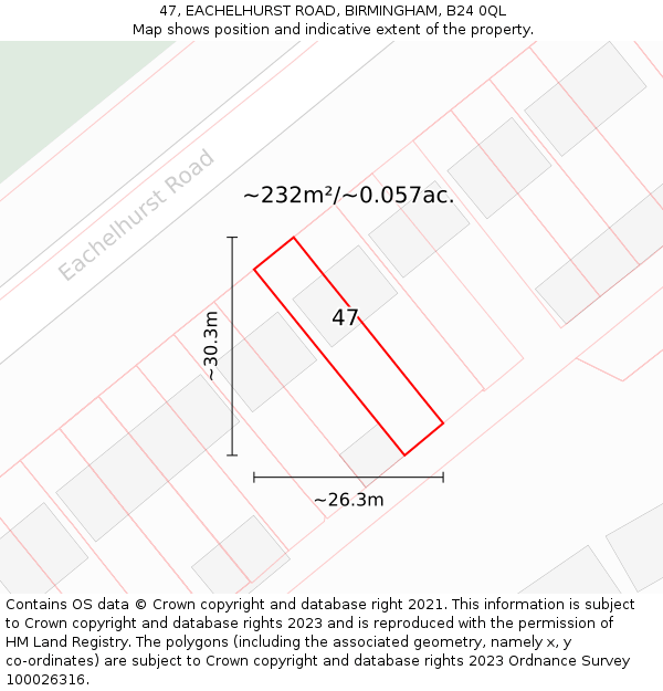 47, EACHELHURST ROAD, BIRMINGHAM, B24 0QL: Plot and title map