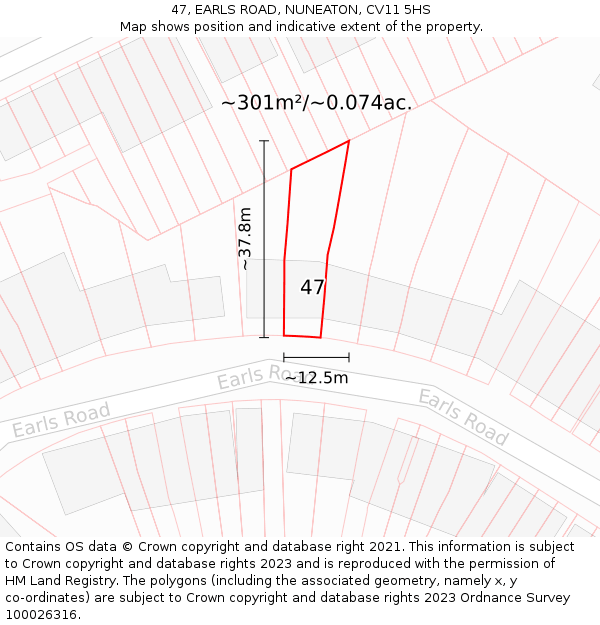 47, EARLS ROAD, NUNEATON, CV11 5HS: Plot and title map