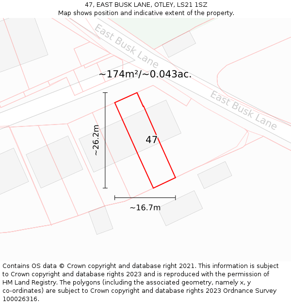 47, EAST BUSK LANE, OTLEY, LS21 1SZ: Plot and title map