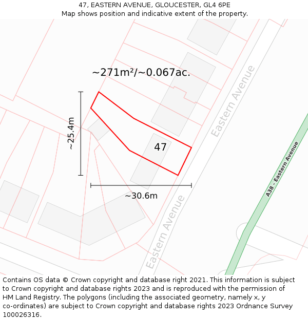 47, EASTERN AVENUE, GLOUCESTER, GL4 6PE: Plot and title map