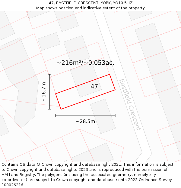 47, EASTFIELD CRESCENT, YORK, YO10 5HZ: Plot and title map