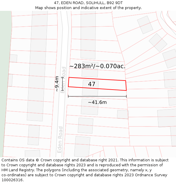 47, EDEN ROAD, SOLIHULL, B92 9DT: Plot and title map