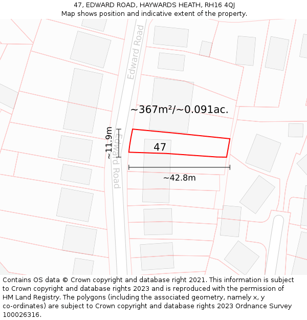 47, EDWARD ROAD, HAYWARDS HEATH, RH16 4QJ: Plot and title map