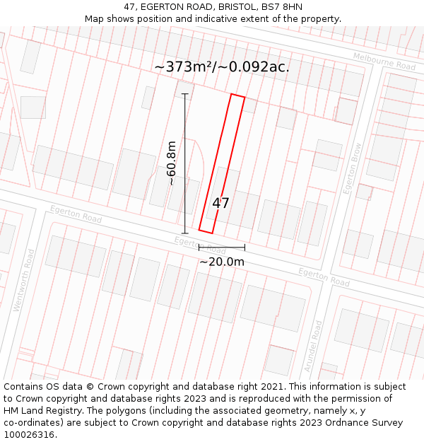 47, EGERTON ROAD, BRISTOL, BS7 8HN: Plot and title map