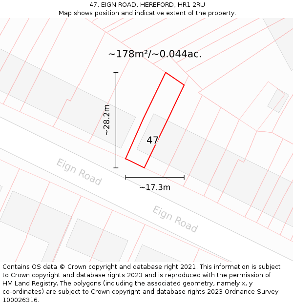 47, EIGN ROAD, HEREFORD, HR1 2RU: Plot and title map