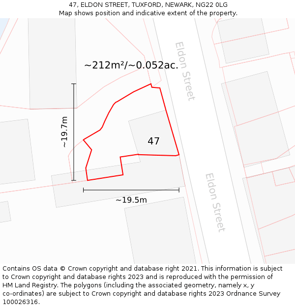 47, ELDON STREET, TUXFORD, NEWARK, NG22 0LG: Plot and title map