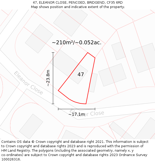 47, ELEANOR CLOSE, PENCOED, BRIDGEND, CF35 6RD: Plot and title map