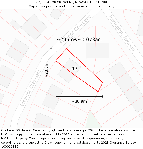 47, ELEANOR CRESCENT, NEWCASTLE, ST5 3RF: Plot and title map