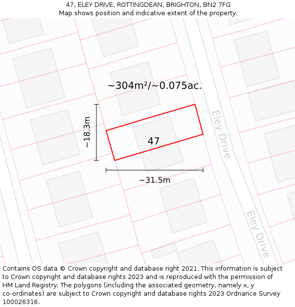 47, ELEY DRIVE, ROTTINGDEAN, BRIGHTON, BN2 7FG: Plot and title map