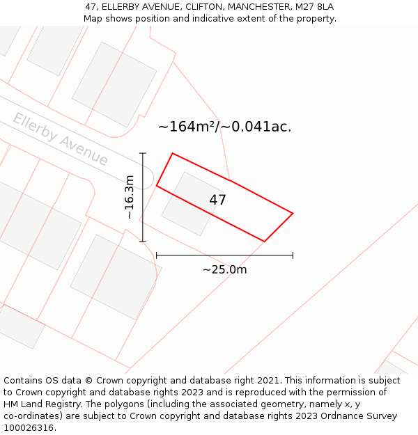 47, ELLERBY AVENUE, CLIFTON, MANCHESTER, M27 8LA: Plot and title map
