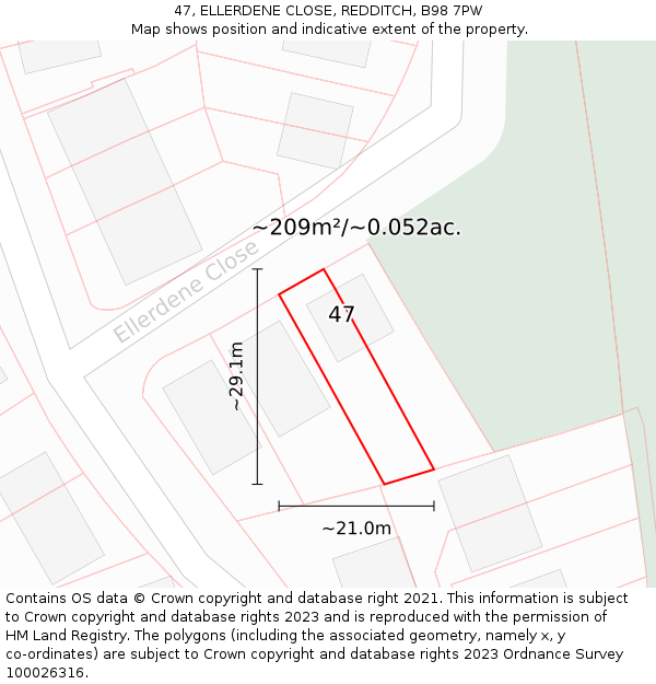 47, ELLERDENE CLOSE, REDDITCH, B98 7PW: Plot and title map