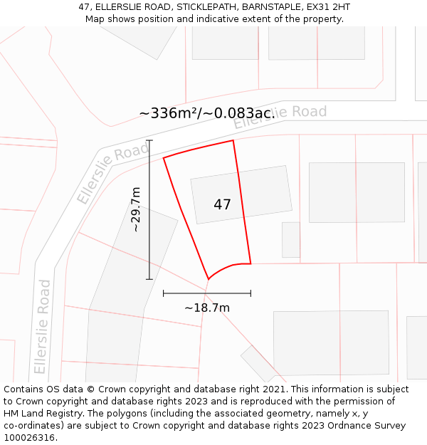 47, ELLERSLIE ROAD, STICKLEPATH, BARNSTAPLE, EX31 2HT: Plot and title map