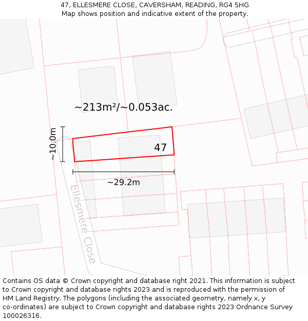 47, ELLESMERE CLOSE, CAVERSHAM, READING, RG4 5HG: Plot and title map