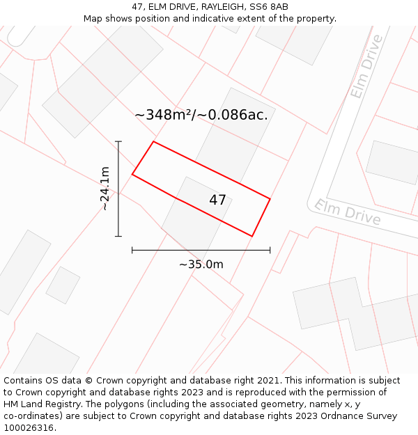 47, ELM DRIVE, RAYLEIGH, SS6 8AB: Plot and title map