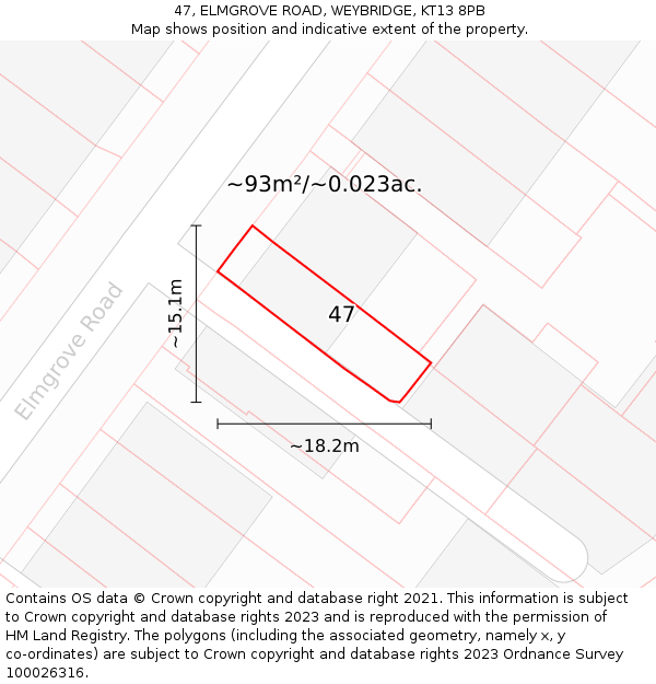 47, ELMGROVE ROAD, WEYBRIDGE, KT13 8PB: Plot and title map