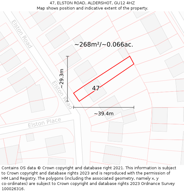 47, ELSTON ROAD, ALDERSHOT, GU12 4HZ: Plot and title map