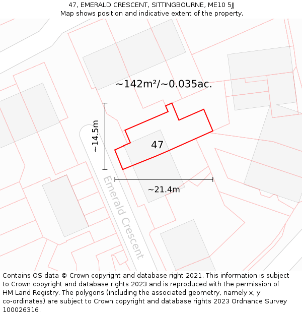 47, EMERALD CRESCENT, SITTINGBOURNE, ME10 5JJ: Plot and title map