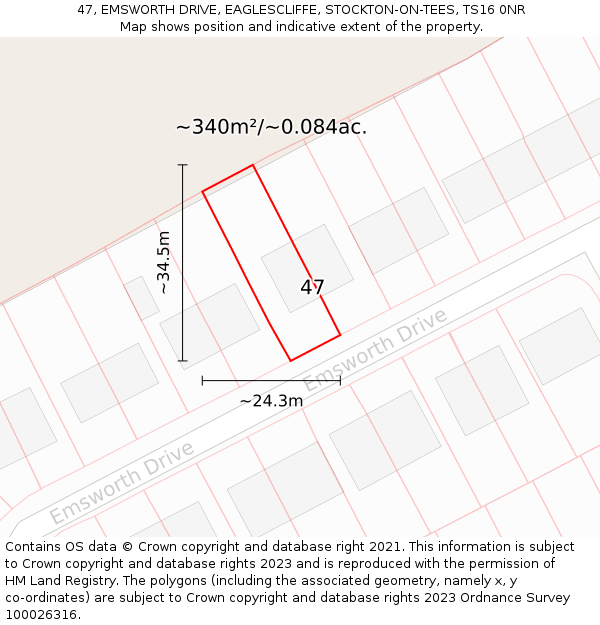 47, EMSWORTH DRIVE, EAGLESCLIFFE, STOCKTON-ON-TEES, TS16 0NR: Plot and title map
