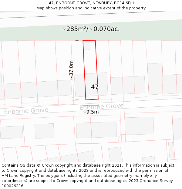 47, ENBORNE GROVE, NEWBURY, RG14 6BH: Plot and title map