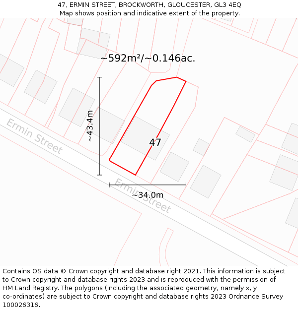 47, ERMIN STREET, BROCKWORTH, GLOUCESTER, GL3 4EQ: Plot and title map