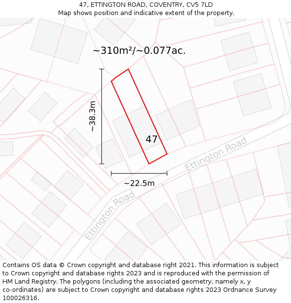 47, ETTINGTON ROAD, COVENTRY, CV5 7LD: Plot and title map