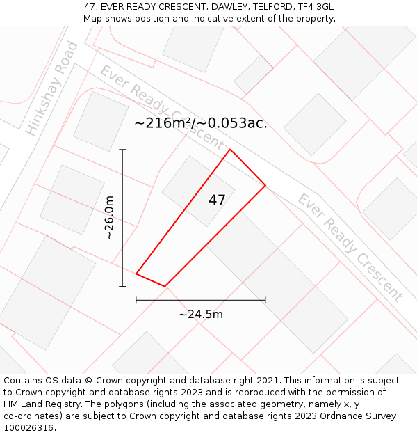 47, EVER READY CRESCENT, DAWLEY, TELFORD, TF4 3GL: Plot and title map