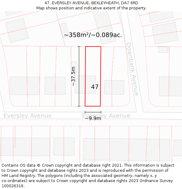 47, EVERSLEY AVENUE, BEXLEYHEATH, DA7 6RD: Plot and title map