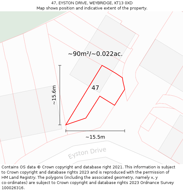 47, EYSTON DRIVE, WEYBRIDGE, KT13 0XD: Plot and title map