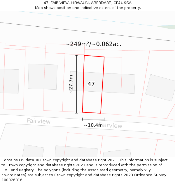 47, FAIR VIEW, HIRWAUN, ABERDARE, CF44 9SA: Plot and title map