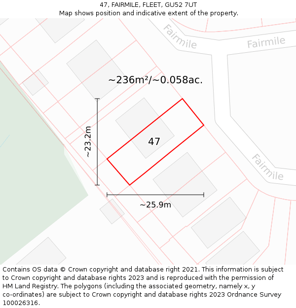 47, FAIRMILE, FLEET, GU52 7UT: Plot and title map