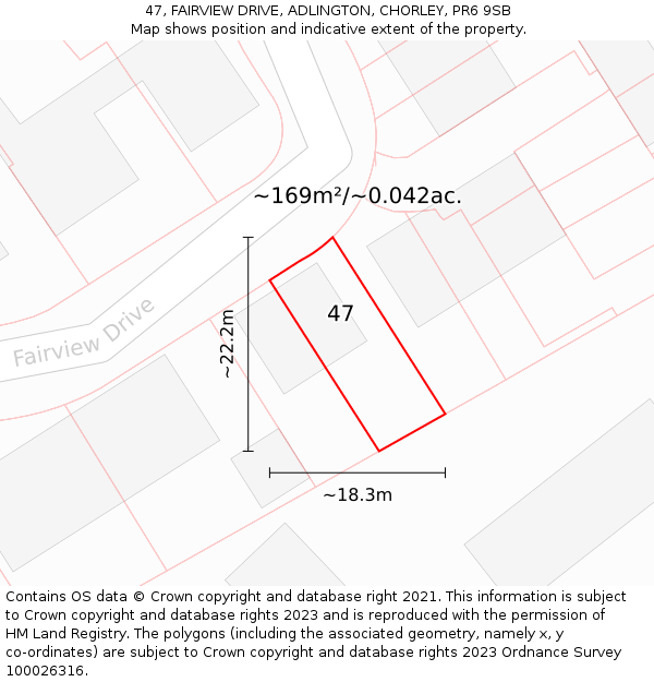 47, FAIRVIEW DRIVE, ADLINGTON, CHORLEY, PR6 9SB: Plot and title map