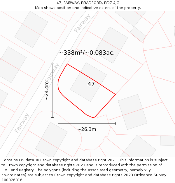 47, FAIRWAY, BRADFORD, BD7 4JG: Plot and title map