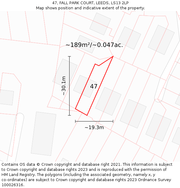 47, FALL PARK COURT, LEEDS, LS13 2LP: Plot and title map