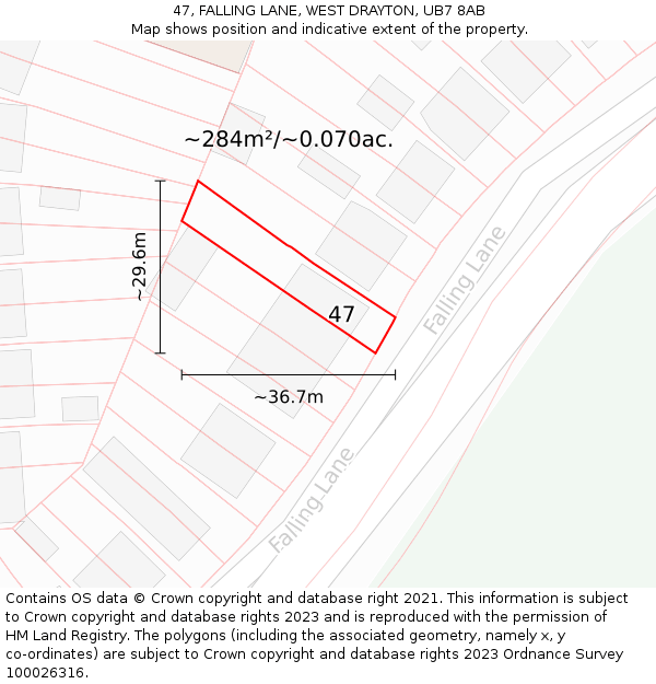 47, FALLING LANE, WEST DRAYTON, UB7 8AB: Plot and title map