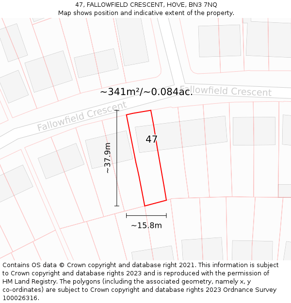 47, FALLOWFIELD CRESCENT, HOVE, BN3 7NQ: Plot and title map