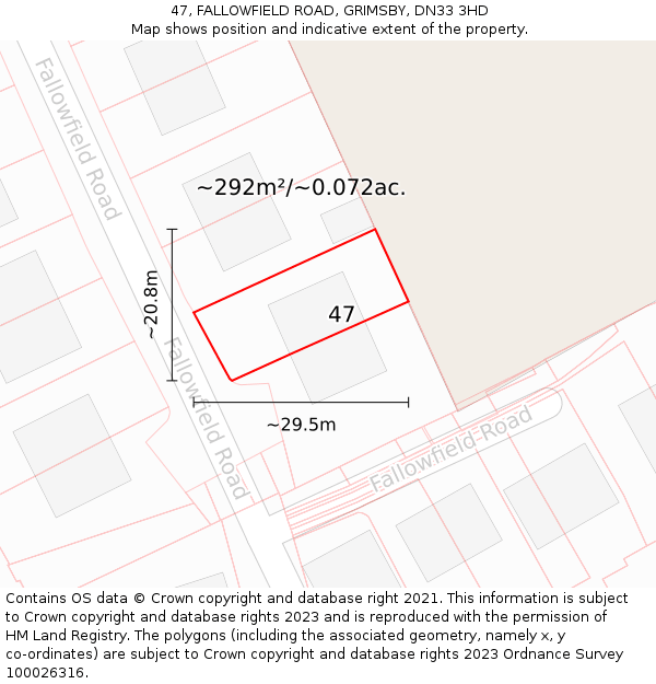 47, FALLOWFIELD ROAD, GRIMSBY, DN33 3HD: Plot and title map