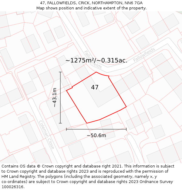 47, FALLOWFIELDS, CRICK, NORTHAMPTON, NN6 7GA: Plot and title map