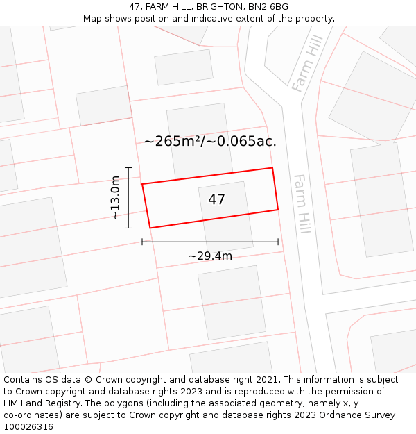 47, FARM HILL, BRIGHTON, BN2 6BG: Plot and title map