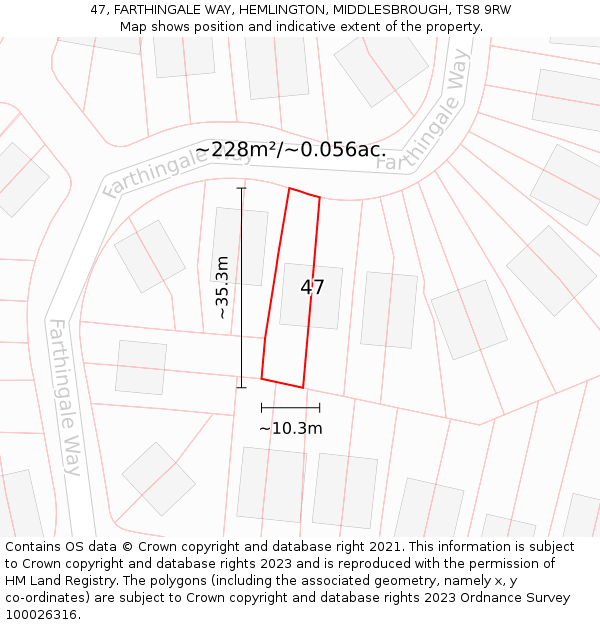 47, FARTHINGALE WAY, HEMLINGTON, MIDDLESBROUGH, TS8 9RW: Plot and title map