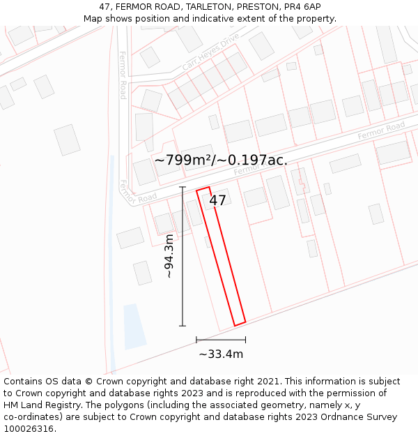 47, FERMOR ROAD, TARLETON, PRESTON, PR4 6AP: Plot and title map